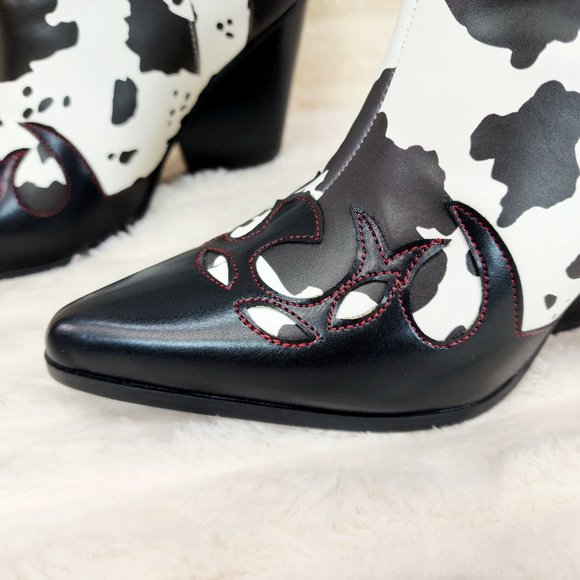 Western White & Black Cow Print OTK Thigh High Slouch Cowboy Boots - Picture 11 of 13